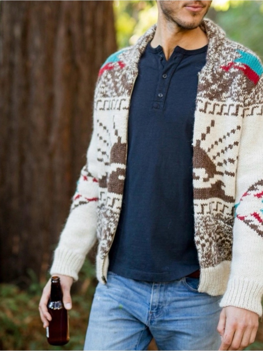Faherty Sun And Waves Cowichan Cardigan Sweater Medium Wool Alpaca Knit Western